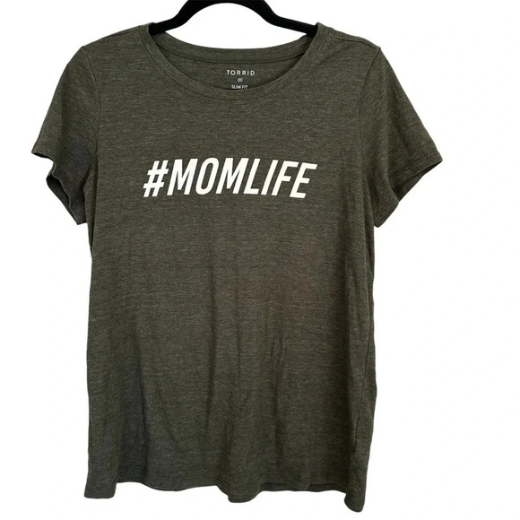 Torrid #MomLife Slim Fit Crewneck Short Sleeve Tee Olive Green Sz 00, M, 10 GUC - Picture 1 of 6